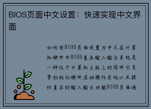 BIOS页面中文设置：快速实现中文界面